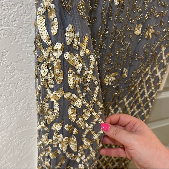 NWT Mac Duggal 4908 Embellished Beaded Fringe Cap Sleeve Gown - Picture 6 of 12